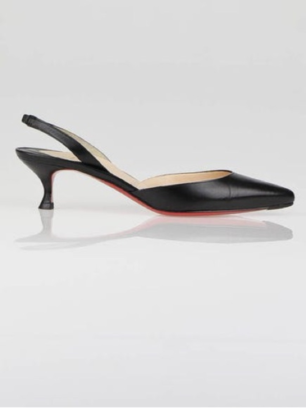 CHRISTIAN LOUBOUTIN Black Leather Sharka 45 Kitten Heels Size 39.5 (women’s 9.5) - Picture 2 of 5